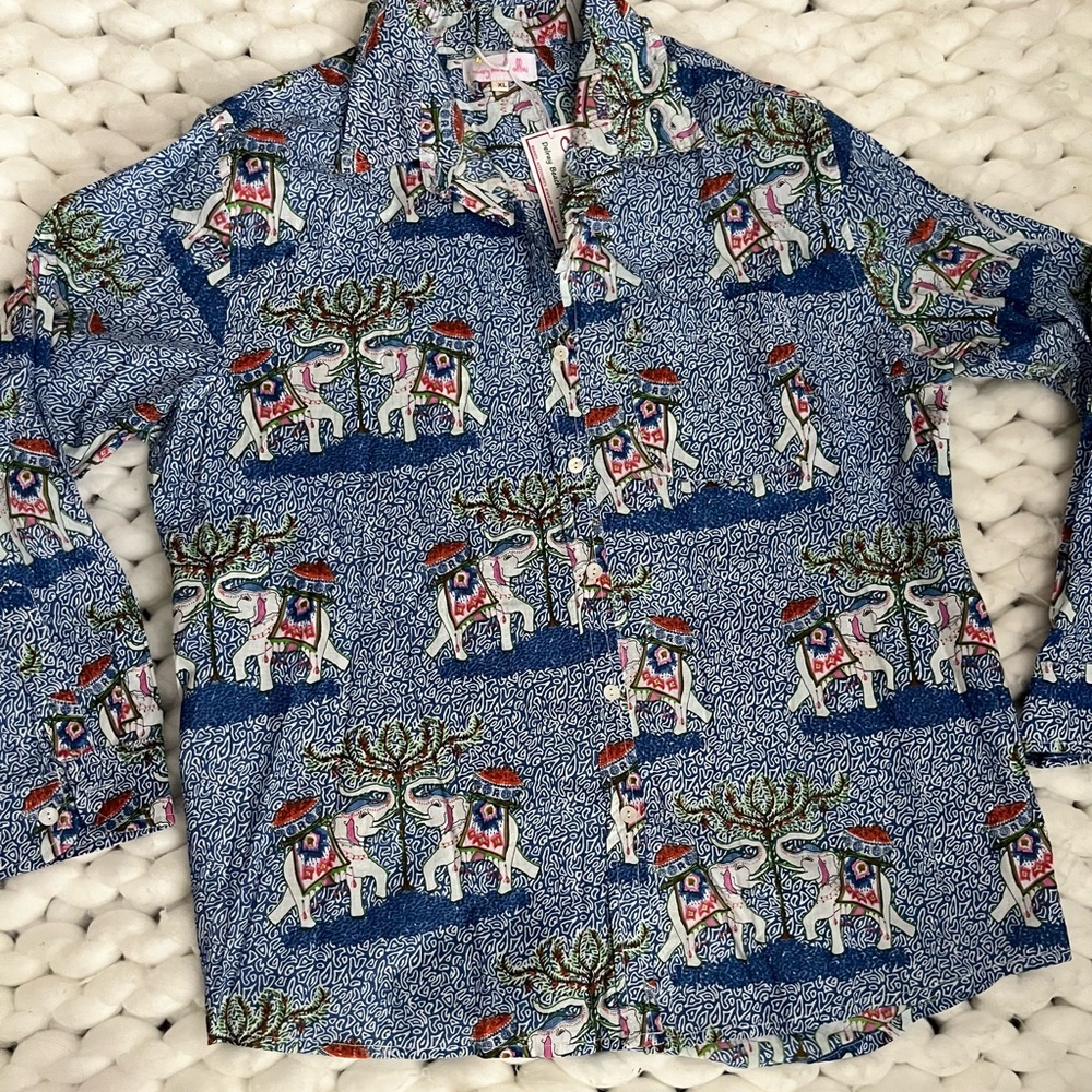 Mary Marshmallow Women’s Artistic Blue Elephant Print Shirt